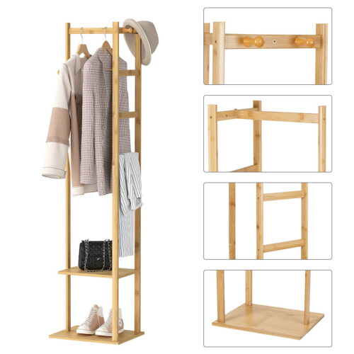 Bamboo Garment Coat Clothes Stand Rack Hut Schuh Holz Kleiderbügel Halter 2