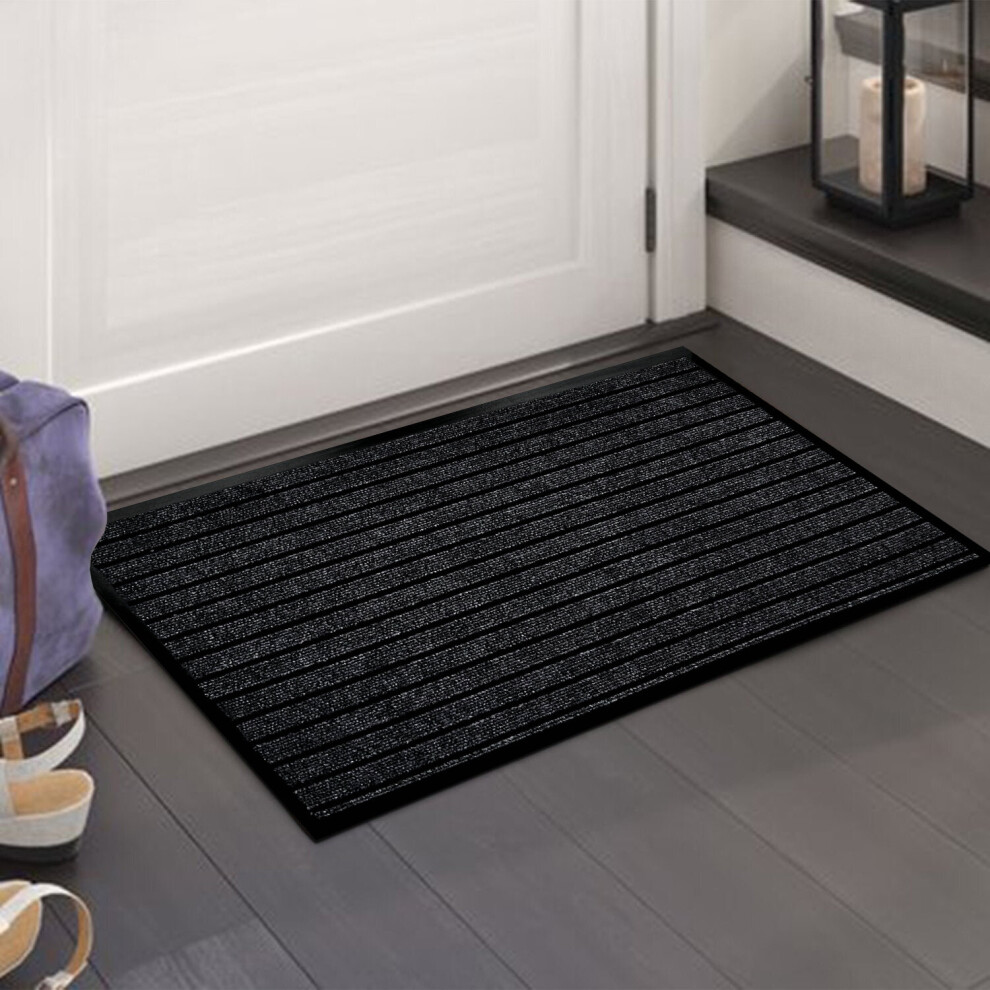 (Black, 60 X 90 Cm (23.62"x 35.43")) Non Slip Door Mats PVC Rubber Mat Extra Large Floor Mats