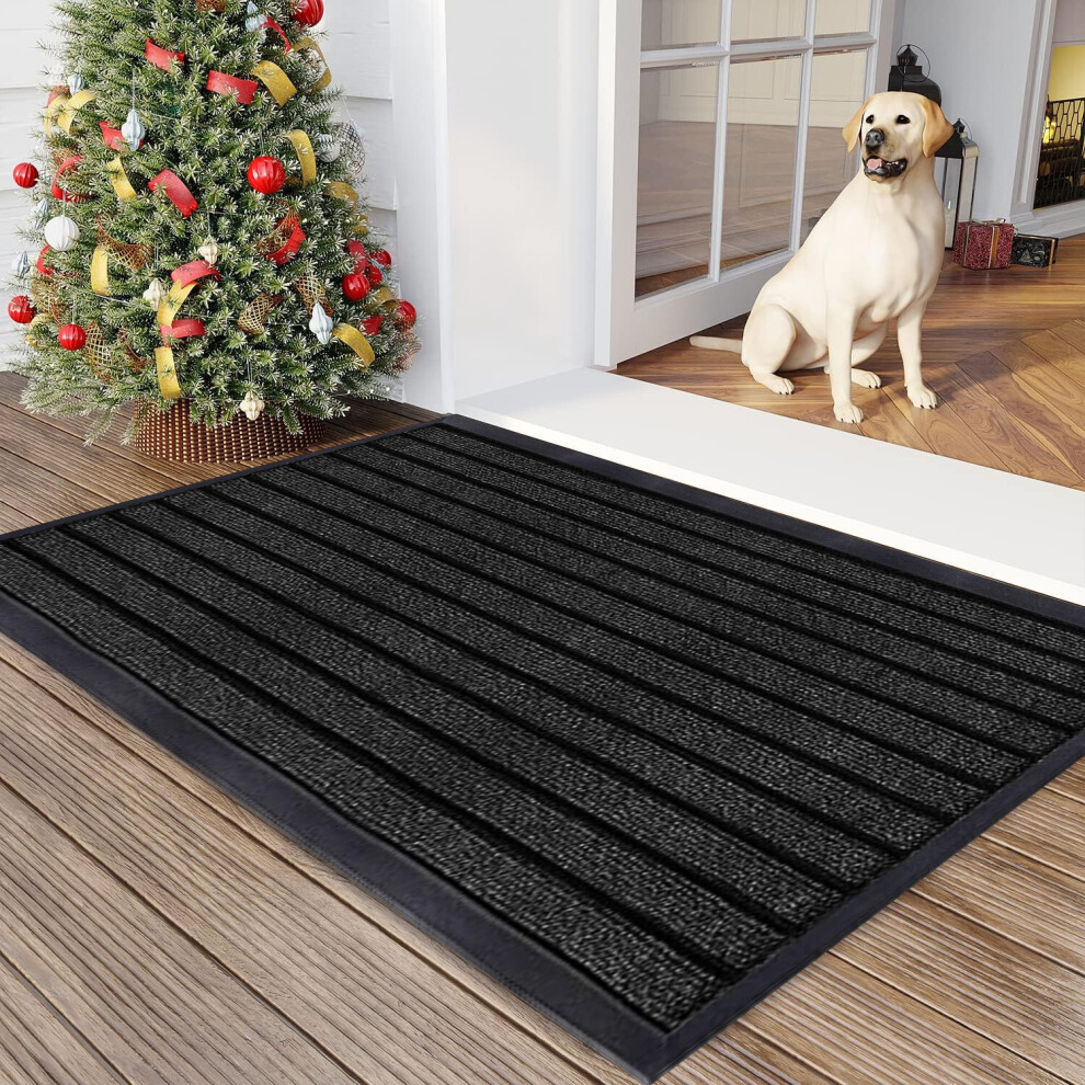 (Black, 80 x 150 cm (31.49" x 59")) Non Slip PVC Rubber Doormats Kitchen Hallway Runner Rugs