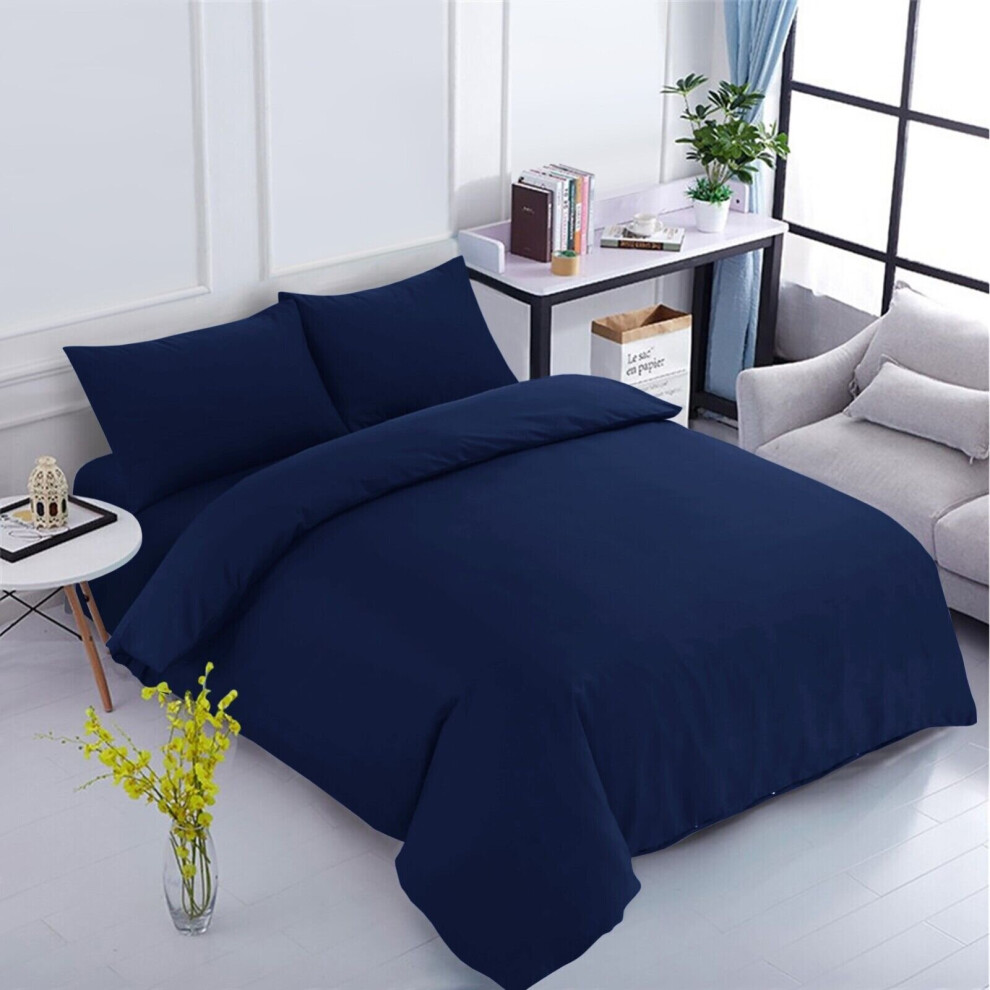 (Navy) King Size Duvet Cover Plain Dyed 3PC Quilt Cover