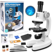 Kids Microscope, Portable Microscope Kit with LED Light and Mobile Phone Holder Kids Beginner Educational Science Kit Toy for Kids Gift