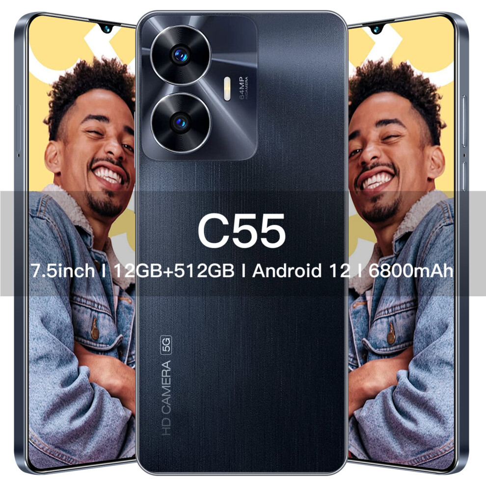 (black, 12GB+512GB) 2023 new model C55 7.5 inch big screen smart phone 