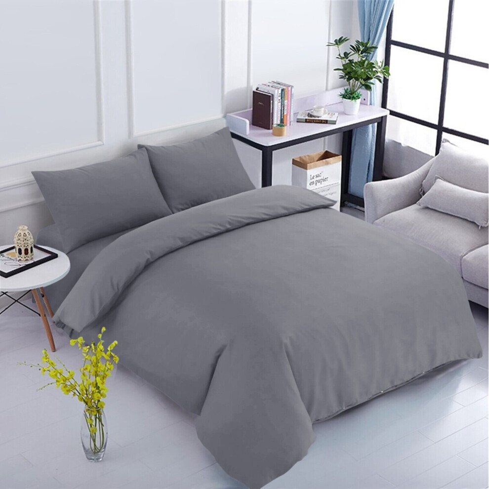 (Grey) Plain Dyed Duvet Cover King Size Bedding Sets UK