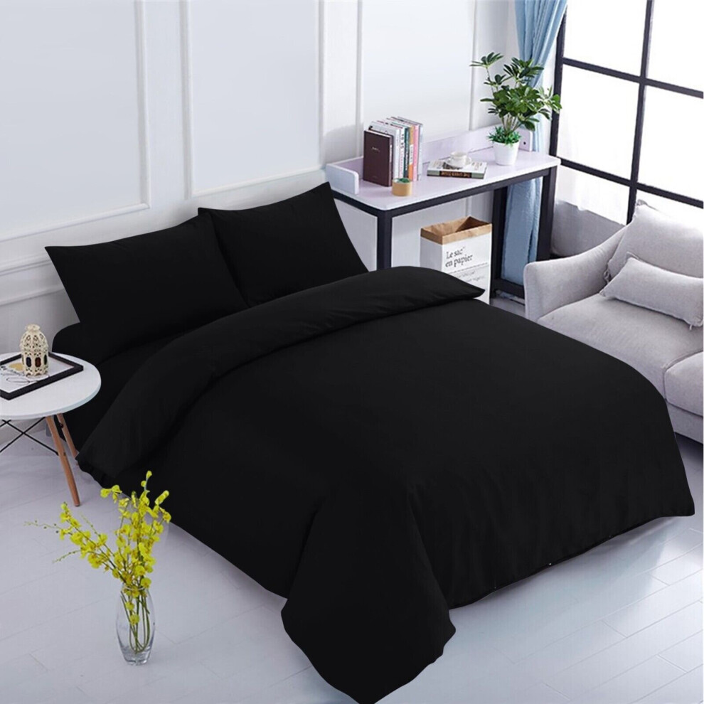 (Black ) Plain Dyed Duvet Cover King Size Bedding Sets UK