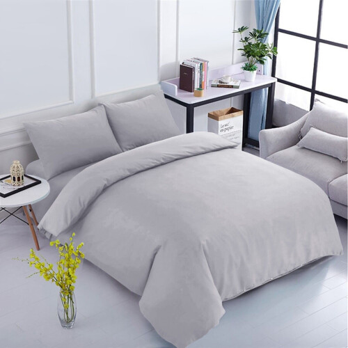 (Silver) Plain Dyed Duvet Cover King Size Bedding Sets UK