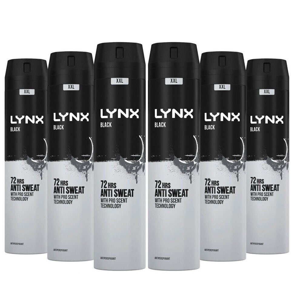 Lynx XXL 48H Dry Protection Anti-Perspirant Deodorant, Black, 6 Pack, 250ml
