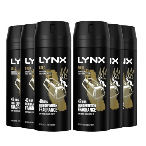 Lynx Lynx Body Spray Deodorant, Gold, 6 Pack, 150ml 1