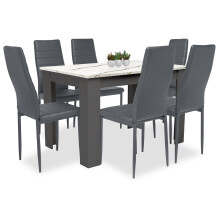 ((140cm Marble+Grey Table & 6 Grey Chairs)) Wooden Dining Table and Chairs 4/6 Set Pu Leather Seat Dining Kitchen Room Furniture