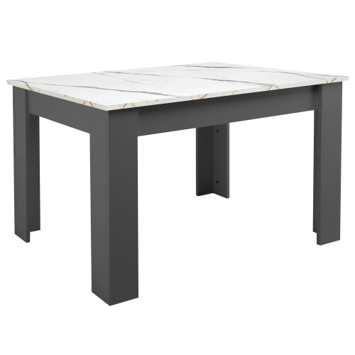 ((140cm Marble+Grey Table & 6 Black Chairs)) Wooden Dining Table and Chairs 4/6 Set Pu Leather