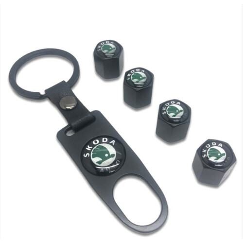 Skoda Car Tyre Air Dust Valve Stem Cap With Keyring Locking Tool
