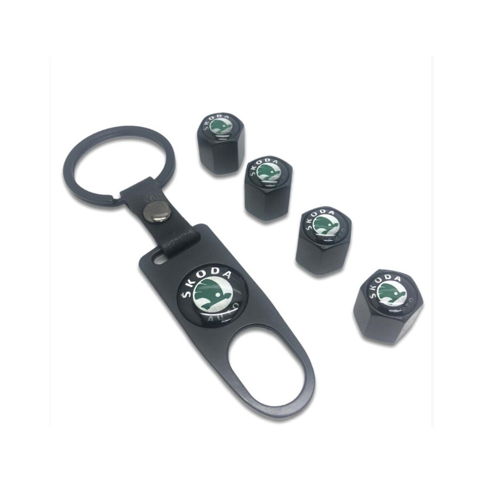 Newjass Skoda Car Tyre Air Dust Valve Stem Cap With Keyring Locking Tool