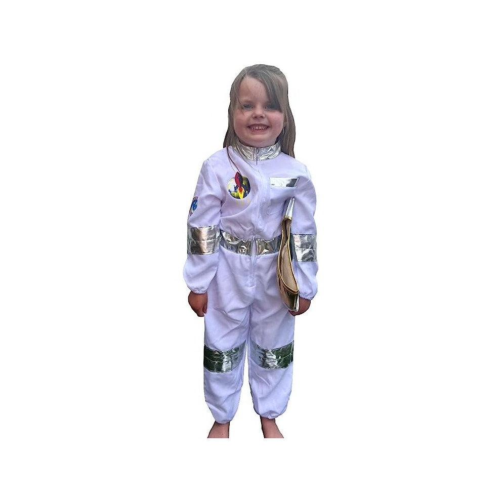 Astronaut Space Suit Kids Costume Outfit White Jumpsuit Fancy Dress Girls Boys Ages 5-7