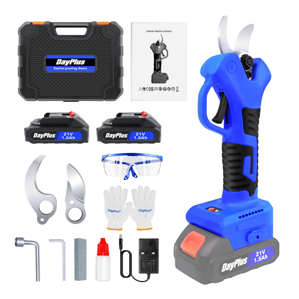 Cordless Electric Secateurs with 2 x Li-Ion Battteries, 21V Electric Pruning Shears, MAX 25mm Cutting Diameter