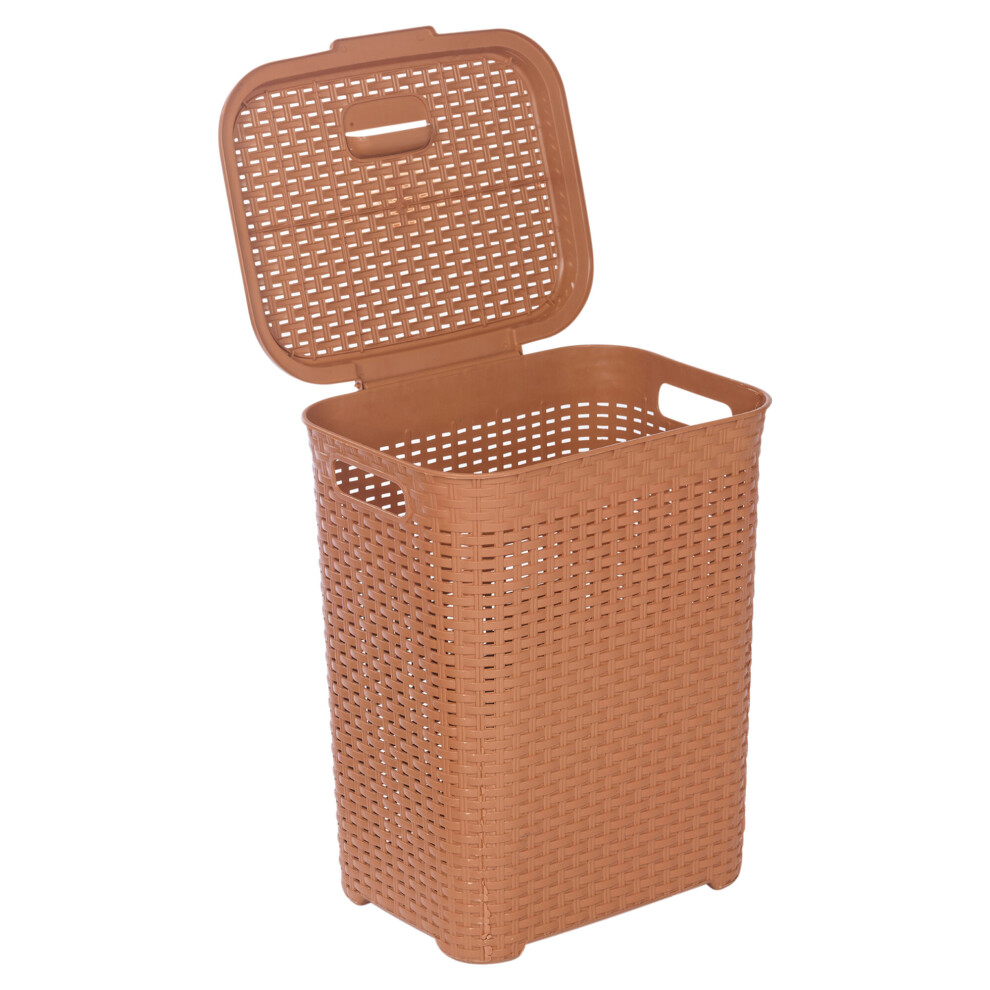 (45L Beige) 45/55L Plastic Rattan Laundry Clothes Bin Basket