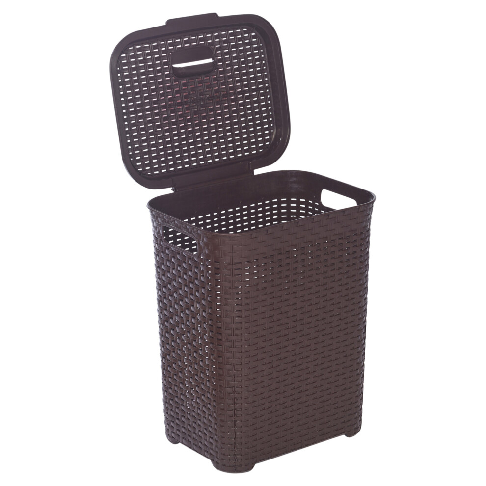 (45L Brown) 45/55L Plastic Rattan Laundry Clothes Bin Basket