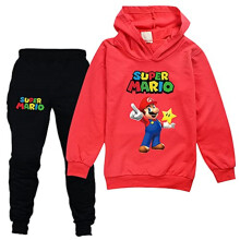 (11-12 Years, Red) Kids Boys Girls Super Mario Pullover Hoodies Hooded Tops Sweatpants 2 Piece Outfit Set Jogger Jogging Sweatshirt Pants Trousers Tracksuit