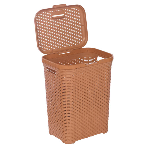 URBN Living (55L Beige) 45/55L Plastic Rattan Laundry Clothes Bin Basket