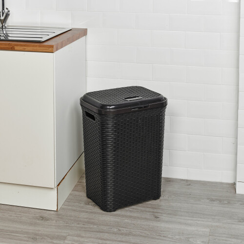 URBN Living (55L Brown) 45/55L Plastic Rattan Laundry Clothes Bin Basket