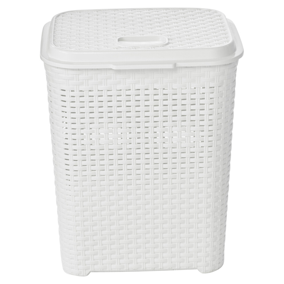 (45L White) 45/55L Plastic Rattan Laundry Clothes Bin Basket