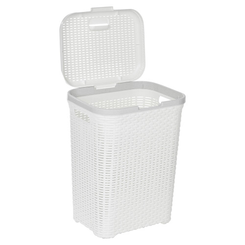 URBN Living (55L White) 45/55L Plastic Rattan Laundry Clothes Bin Basket
