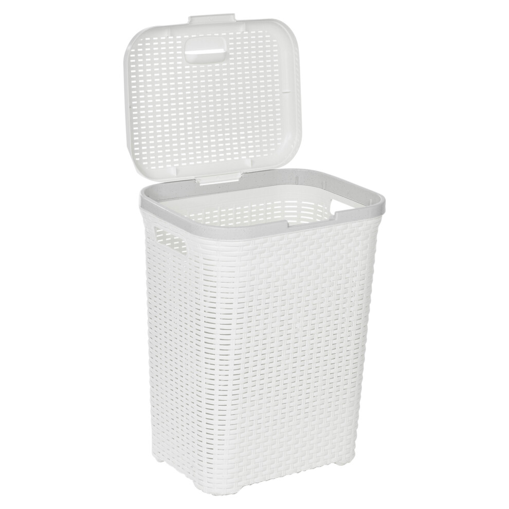 (55L White) 45/55L Plastic Rattan Laundry Clothes Bin Basket