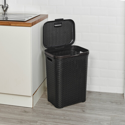 URBN Living (55L Brown) 45/55L Plastic Rattan Laundry Clothes Bin Basket 1