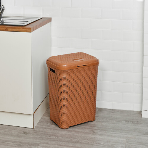 URBN Living (55L Beige) 45/55L Plastic Rattan Laundry Clothes Bin Basket 2