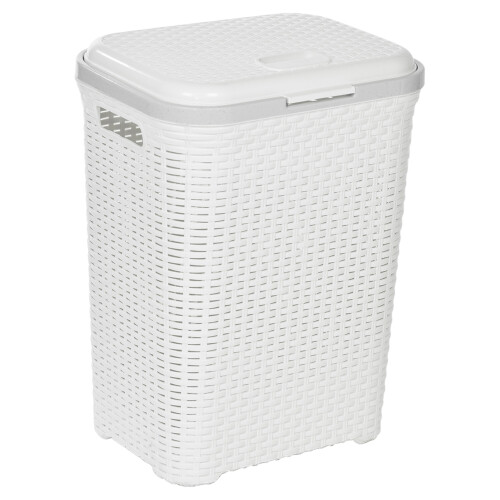 URBN Living (55L White) 45/55L Plastic Rattan Laundry Clothes Bin Basket 1