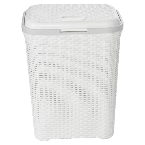 URBN Living (55L White) 45/55L Plastic Rattan Laundry Clothes Bin Basket 2