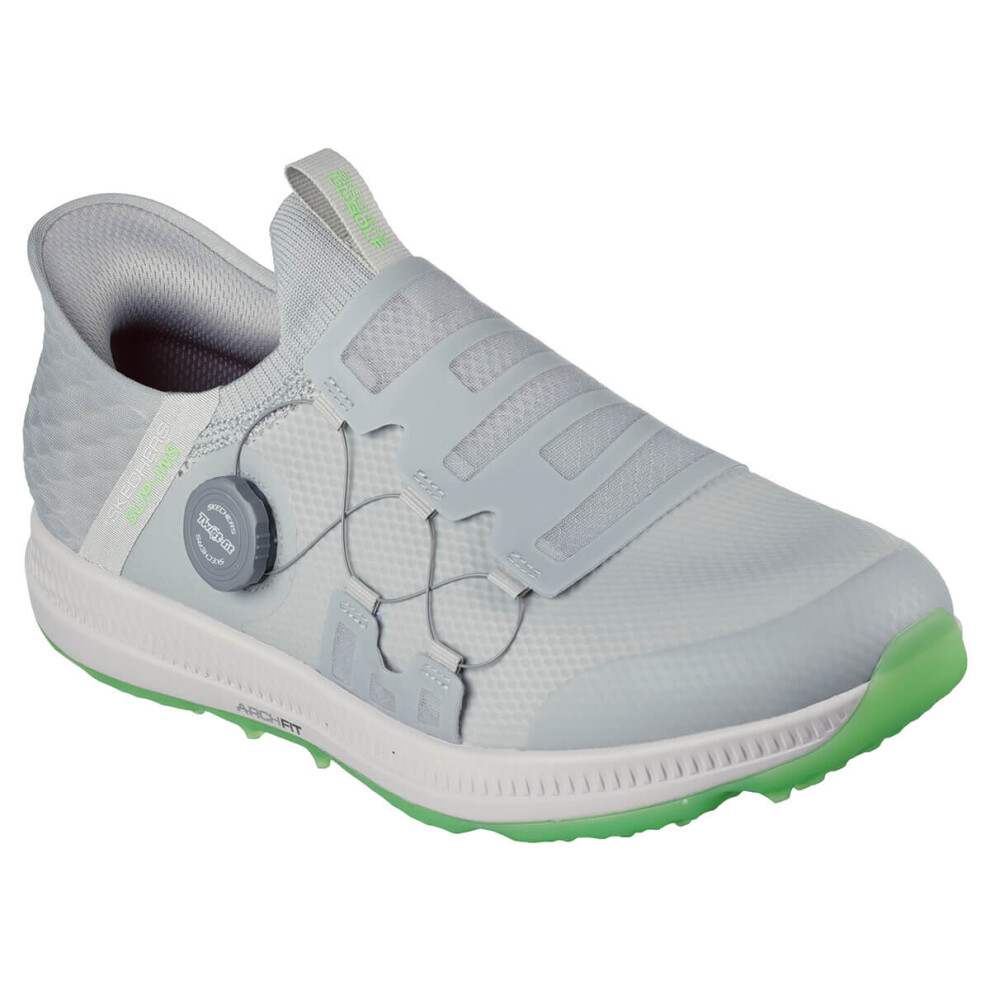 (UK 7, Grey/Lime) Skechers Mens 2023 Go Golf Elite 5 Slip In Waterproof Arch Fit Golf Shoes