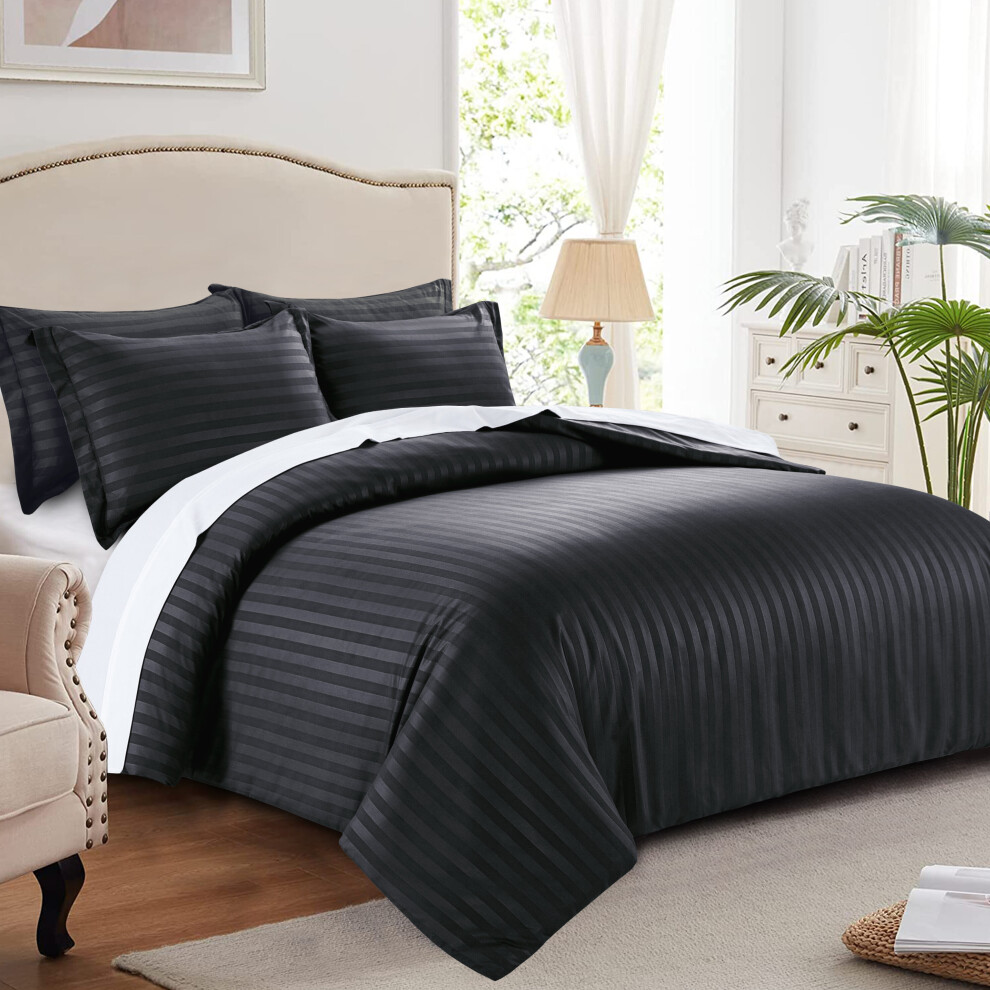 (Black Stripe Duvet Cover) Stripe Duvet Cover Reversible Single Bedding Set