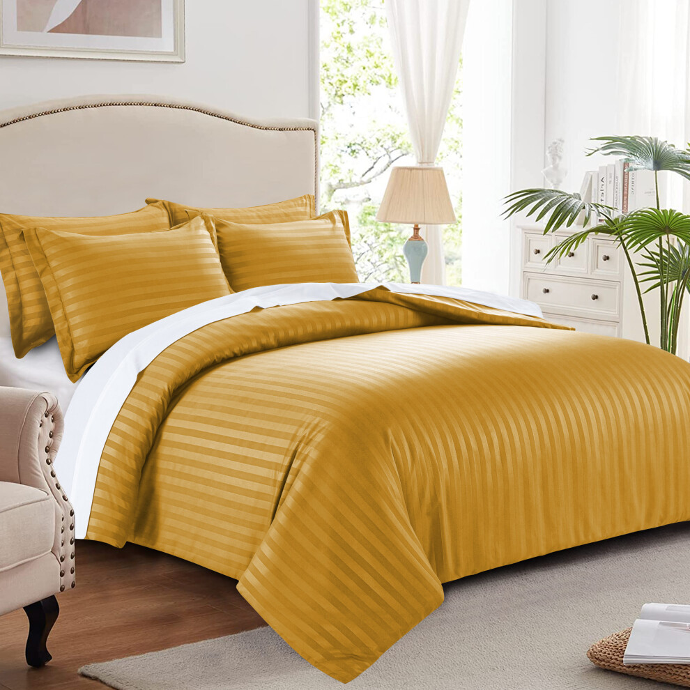 Imperial Rooms (Yellow Stripe Duvet Cover) Soft Reversible Single Bedding Set Duvet Cover 3Pc