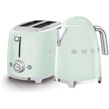SMEG Jug Kettle & 2 slice Toaster Set Stainless Steel in Pastel Green