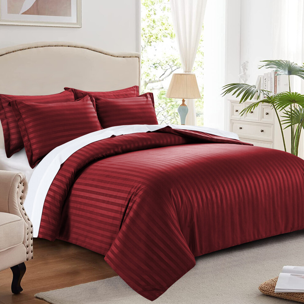 Imperial Rooms (Red Stripe Duvet Cover) Soft Reversible Single Bedding Set Duvet Cover 3Pc
