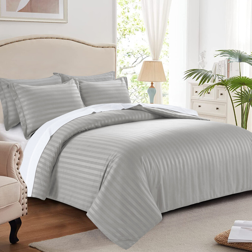(Grey Stripe Duvet Cover) Stripe Duvet Cover Reversible Single Bedding Set