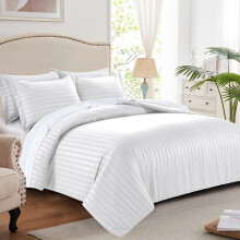 (White Stripe Duvet Cover) Soft Reversible Single Bedding Set Duvet Cover 3PC