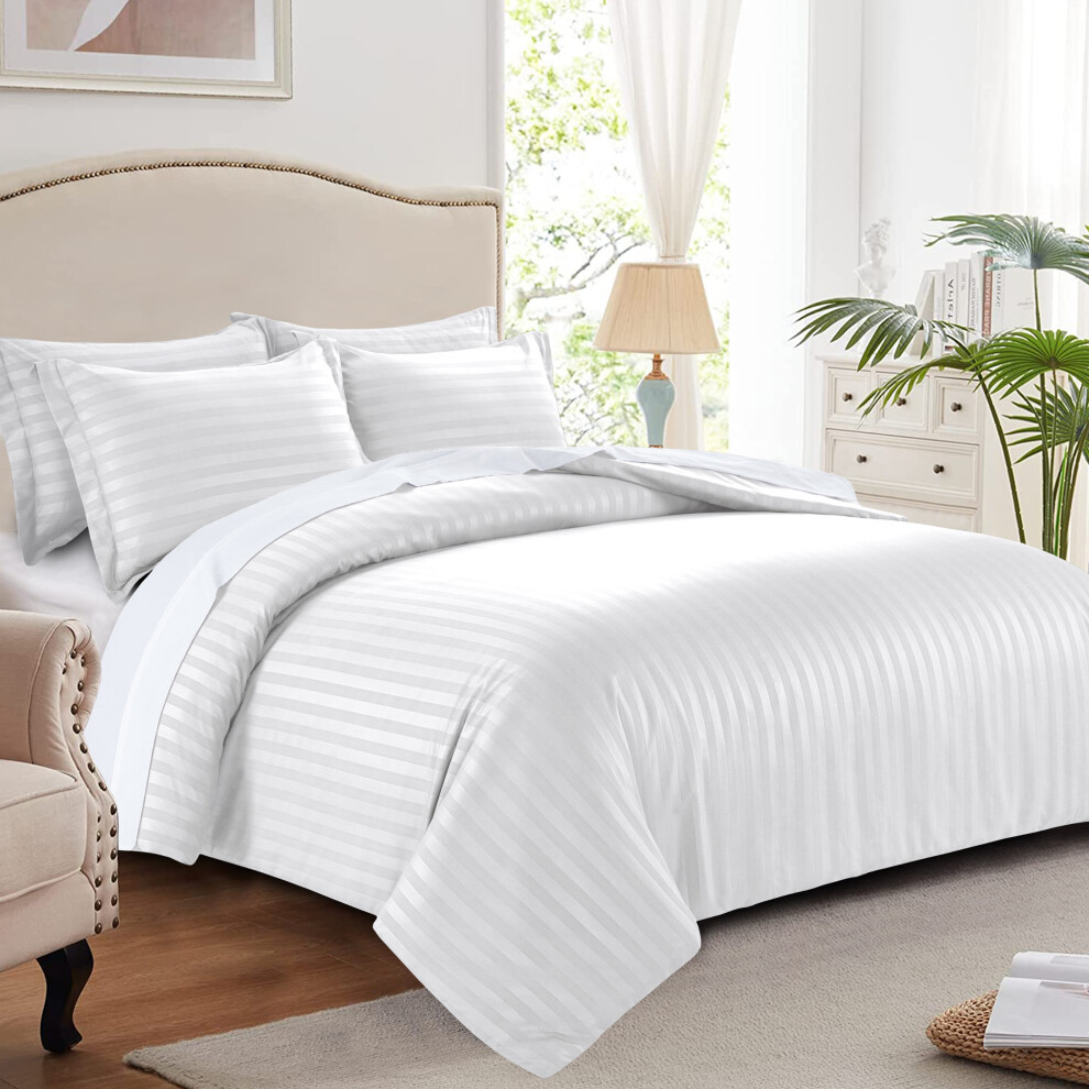Imperial Rooms (White Stripe Duvet Cover) Soft Reversible Single Bedding Set Duvet Cover 3Pc
