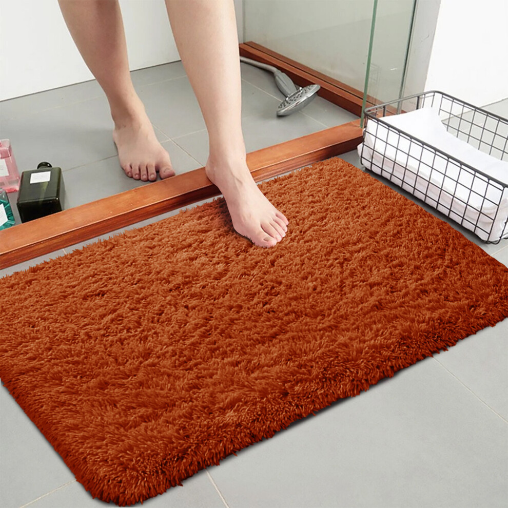 (60cm x 110cm (2ft x 3ft 7"), Rust) Non Slip Bath Mats Soft Shaggy Small & Large Mats