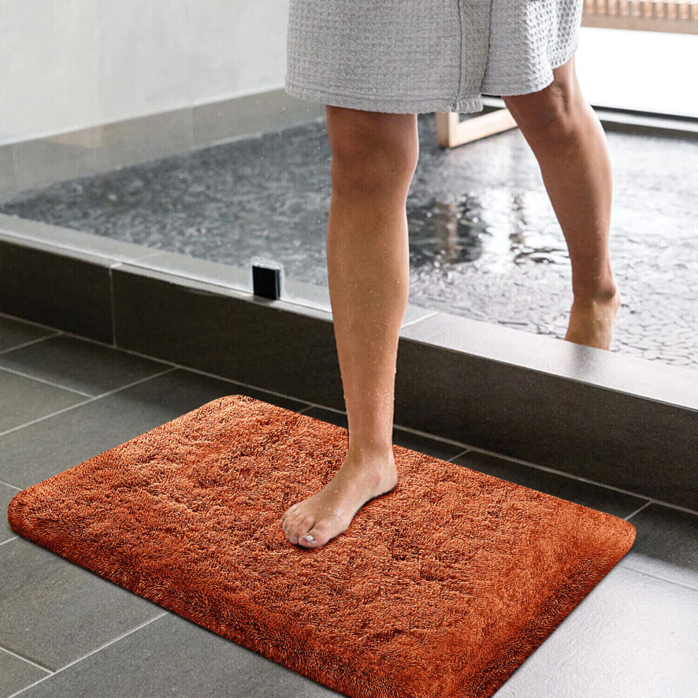 (50 x 80 cm (1ft 8 in x 2 ft 4in), Rust) Non Slip Bath Mats Soft Shaggy Small & Large Mats