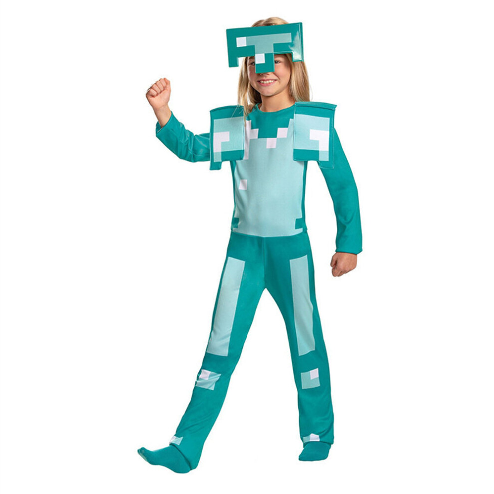 (S) Minecraft Diamond Armor Cosplay Costume,Halloween My World Game Character Performance Clothing