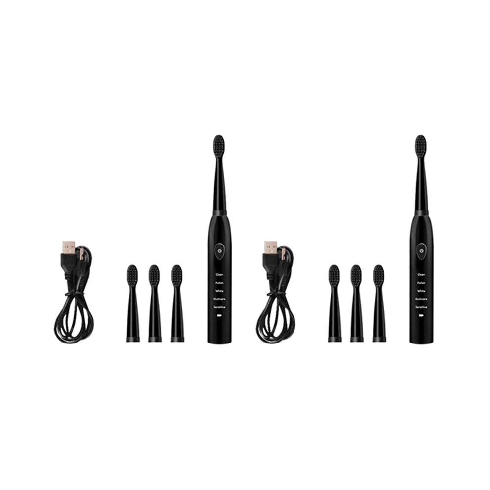 Tlily Black 2X Ultrasonic Sonic Electric Toothbrush Charging Tooth Brushes