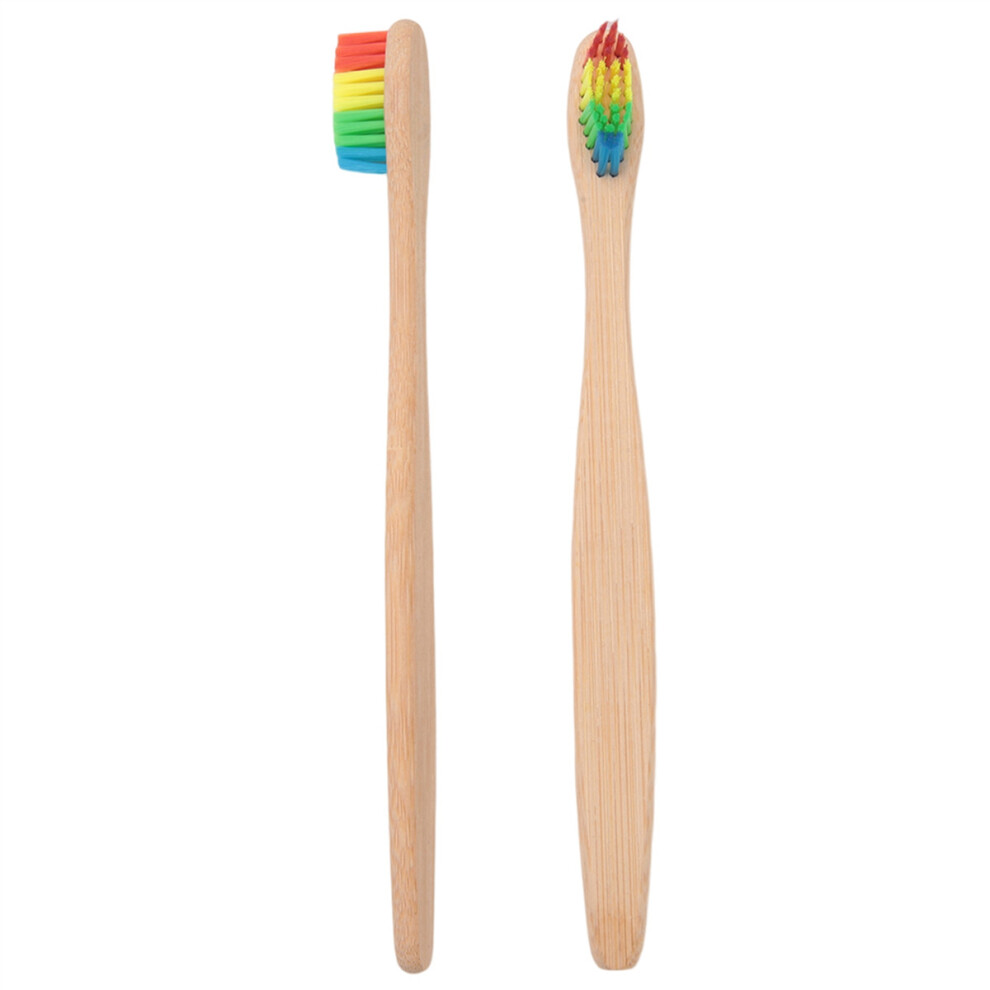 Vaclav 2Pc Bamboo Toothbrush Rainbow Bamboo Tooth Brush Fibre Toothbrush Colorful Toothbrush Soft Bristle Brush Head-image-OPC-PBXYWB7-NEW