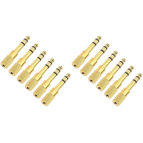 Quarter Inch Adapter, 6.35mm (1/4 Inch) Male to 3.5mm (1/8 Inch) Female Headphone Jack Plug, Gold 12 Pack