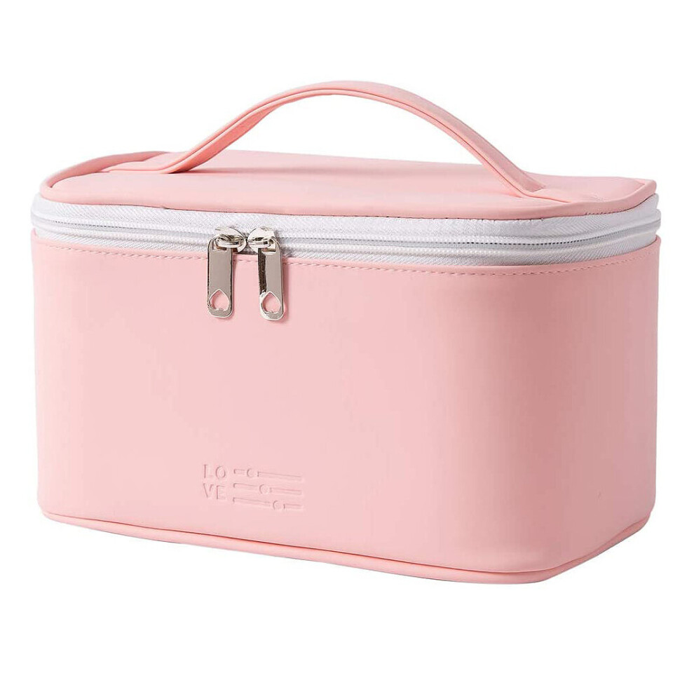 Makeup Bag Cosmetic Bag Zipper Makeup Organizer Bag with Inner Pouch PU Leather Washable Waterproof-A