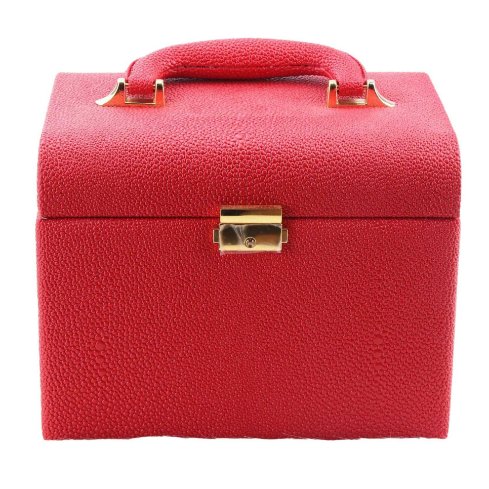 PU Leather Makeup Box Lockable Jewelry Box with Mirror Makeup Case Beauty Case Cosmetic Bag Travel Makeup Bag Red