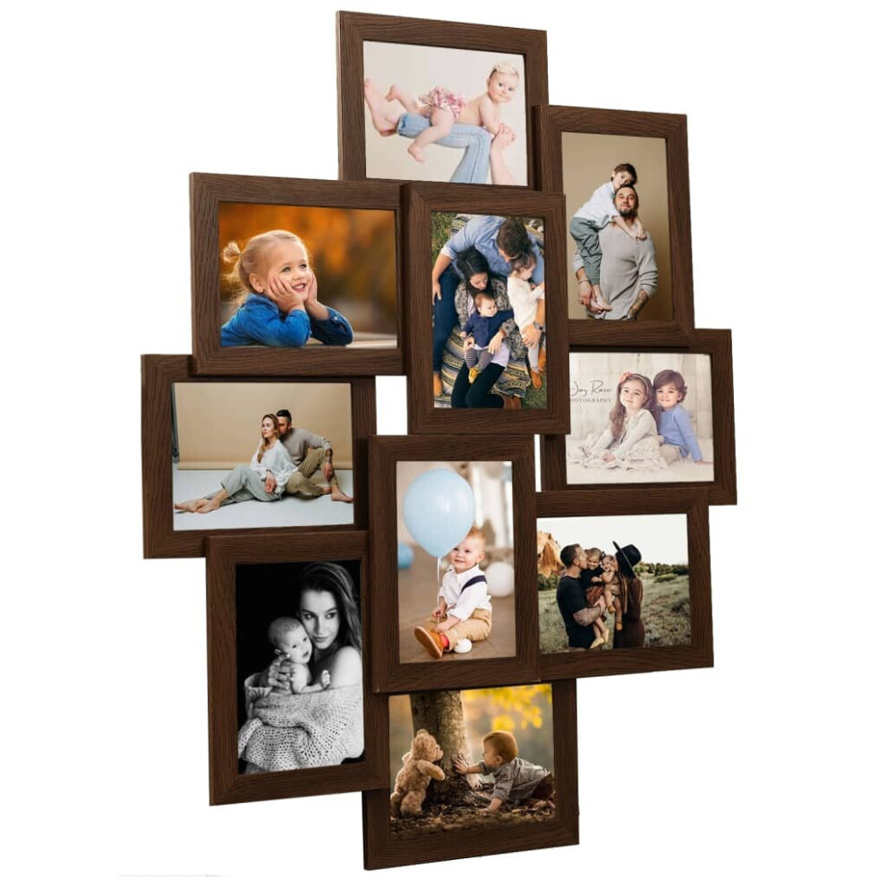 (dark brown) vidaXL Collage Photo Frame MDF for 10x(13x18 cm)/10x(10x15 cm) Multi Colours