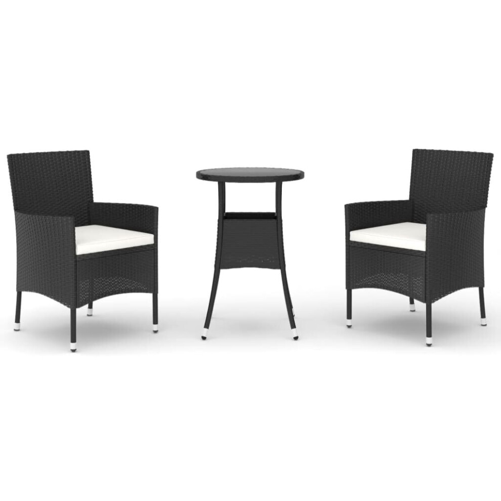Vidaxl (3 Piece) Garden Bistro Set With Cushions Outdoor Dining Set Bar Set Poly Rattan