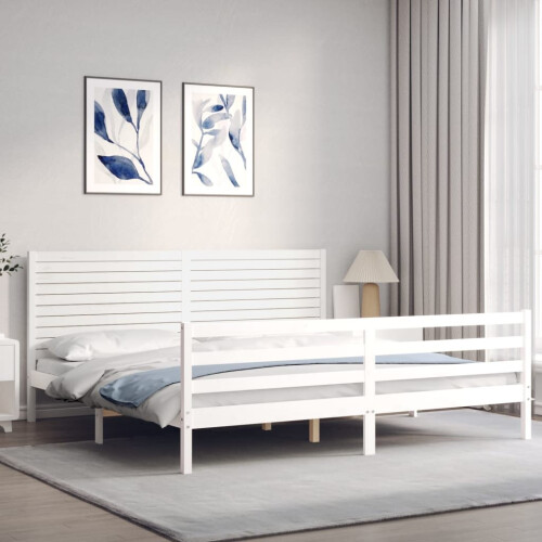 VidaXL (white, 200 x 200 cm) vidaXL Bed Frame Bed Base with Headboard Honey Brown Small Double Solid Wood 2