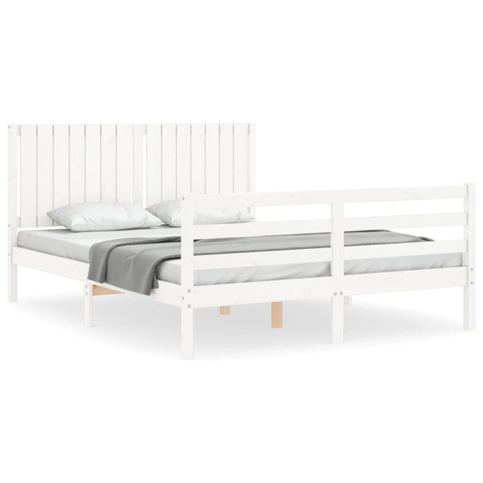 (white, 160 x 200 cm) vidaXL Bed Frame Bed Base with Headboard Honey Brown Small Double Solid Wood