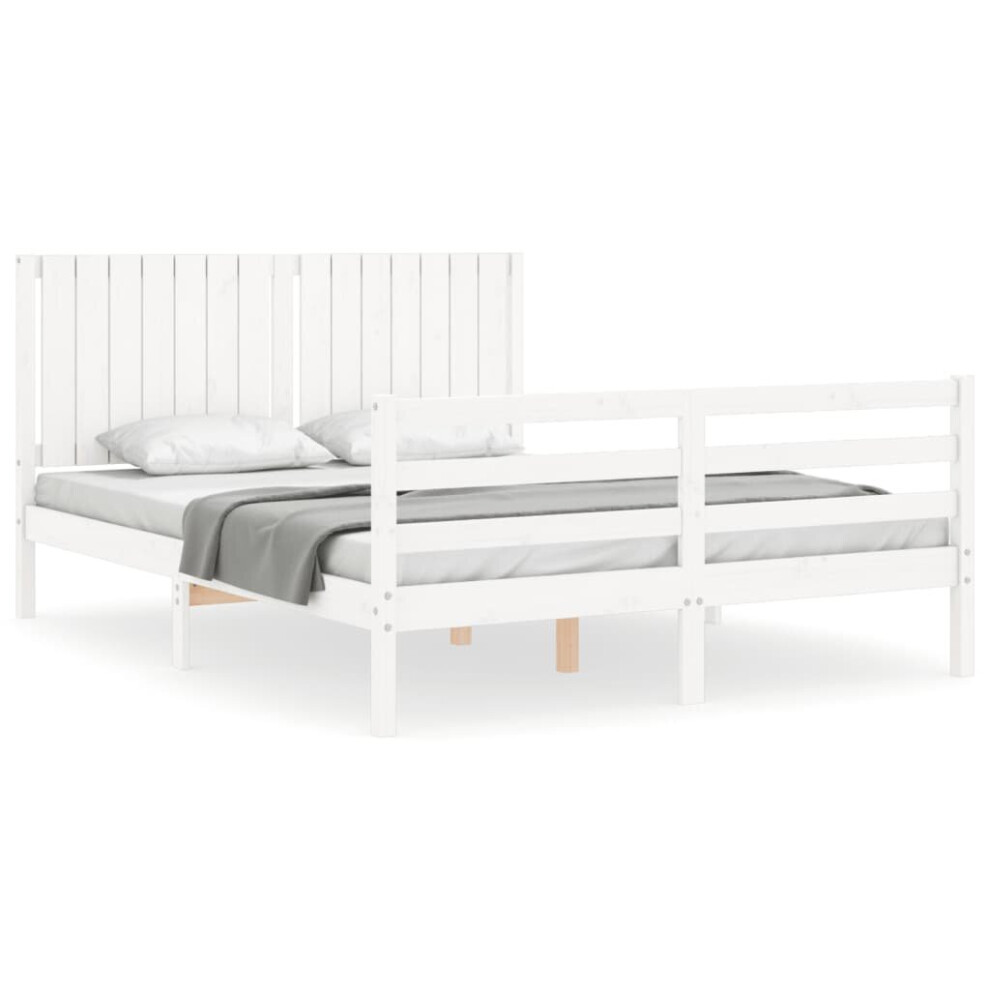 (white, 150 x 200 cm) vidaXL Bed Frame Bed Base with Headboard Honey Brown Small Double Solid Wood